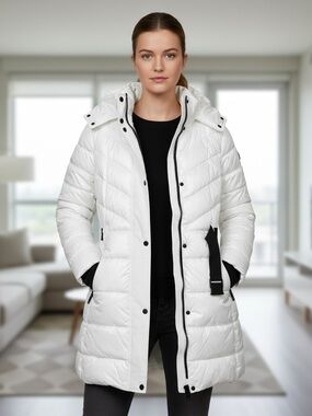 Michael Kors Women's White Hooded Long Puffer Coat